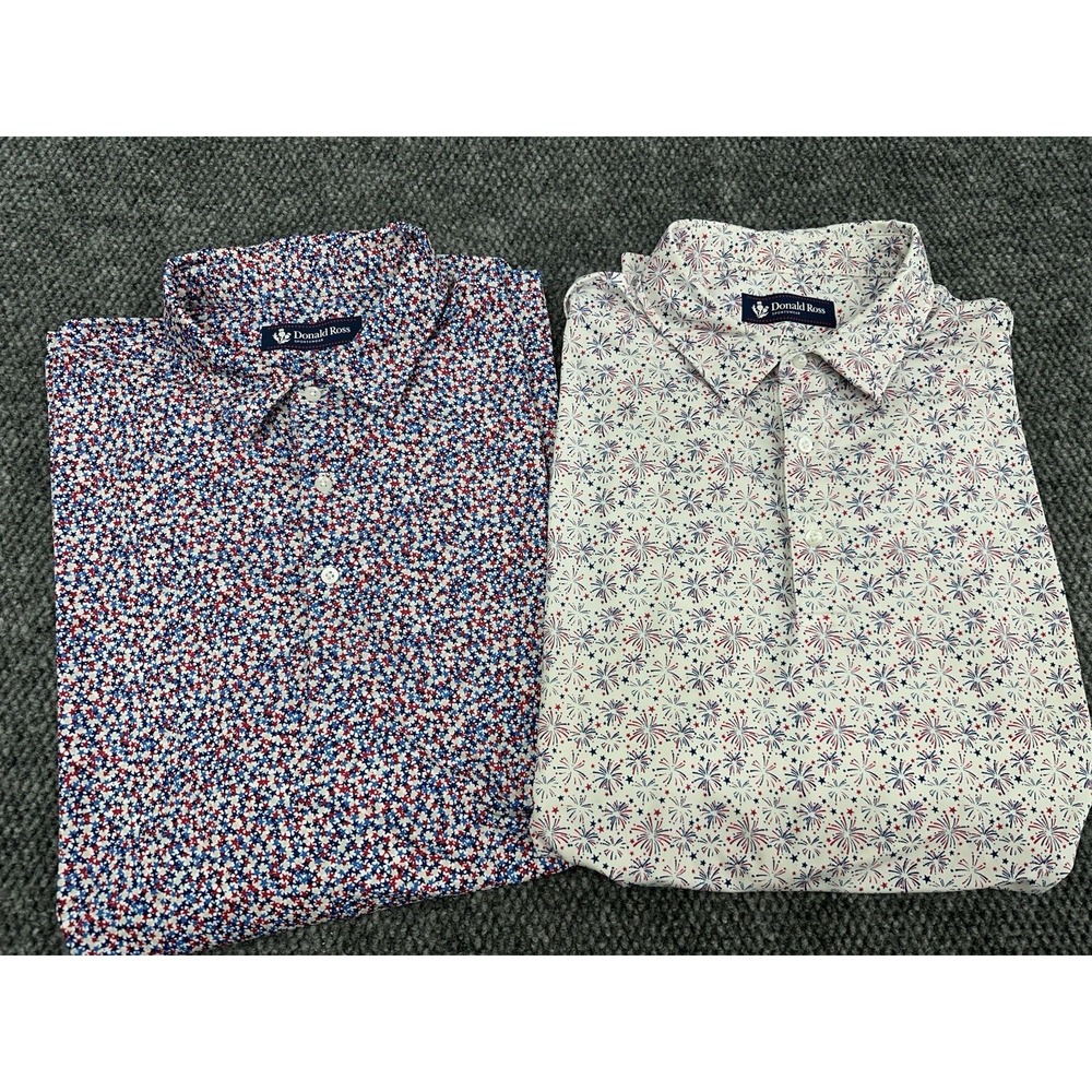 (2) Donald Ross Men's XXL Big&Tall Polo Shirt Patriotic USA Golf Amelia National